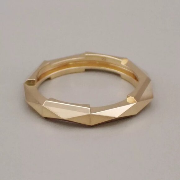 GUCCI Logo Link To Studded Ring Au750 (18K) Size 22 Yellow Gold Italy 25RK868 - Picture 3 of 13